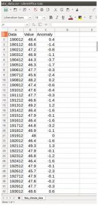 image of excel spreadsheet with noaa data from export.